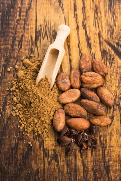 Fagioli Cacao Cacao Polvere Cucchiaio — Foto Stock