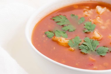 rice maydanoz ile süslenmiş ile domates çorbası