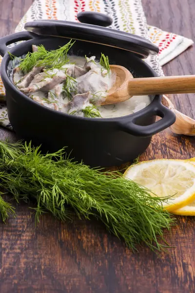 Turkish traditional tripe soup; iskembe corbasi and offal soup — Stock Photo, Image