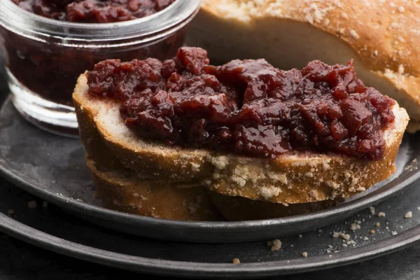 Sweet bread (challah) with cherry jam — Stock Photo, Image