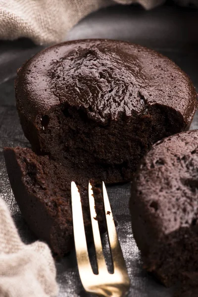 Homemade baked brown Chocolate cupcakes — Stock Photo, Image