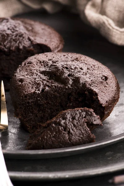 Homemade baked brown Chocolate cupcakes — Stock Photo, Image