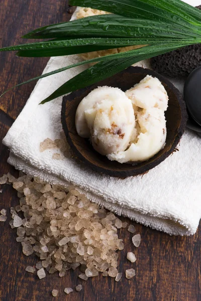 Body scrub of sea salt homemade cosmetic for Spa care — 스톡 사진