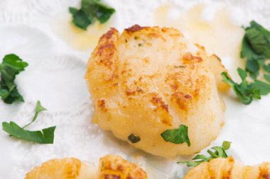 pan katılaşmış deniz tarağı yakın çekim