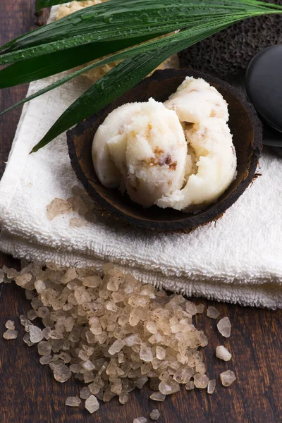 Body Scrub Sea Salt Homemade Cosmetic Spa Care — Stock Photo, Image