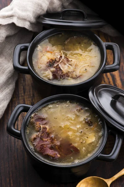 Kohlsuppe Mit Fleisch Bauernhof Stil — Stockfoto