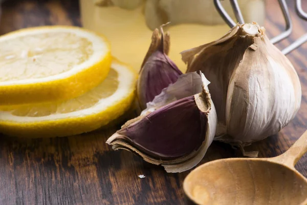 Garlic Best Specific Influenza Syrup Prepared Healthy Garlic — Stock Photo, Image