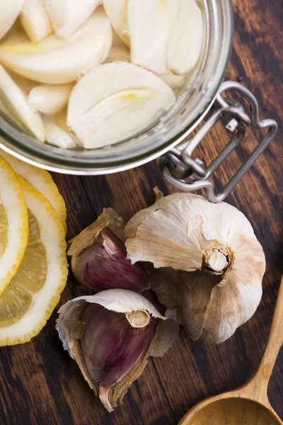 Garlic Best Specific Influenza Syrup Prepared Healthy Garlic — Stock Photo, Image