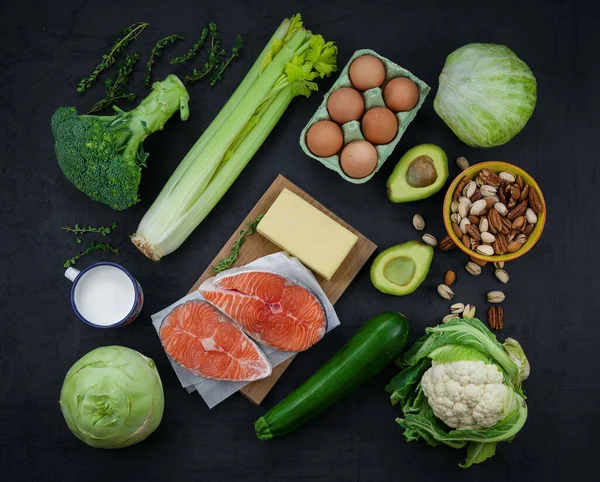 Concepto Dieta Baja Carbohidratos Cetogénicos Juego Los Productos Alimentación Sana —  Fotos de Stock