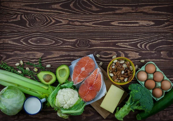 Ketogen Låg Kolhydrater Diet Koncept Uppsättning Produkter Hälsosam Balanserad Mat — Stockfoto