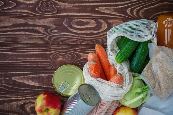 Set Different Food Products Home Purveyance Some Them Reusable Bags — Stock Photo, Image