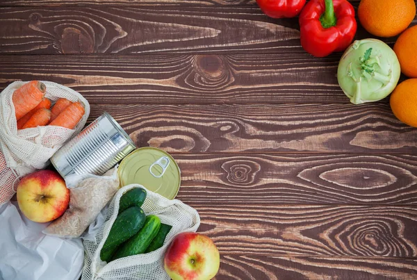 Set Different Food Products Home Purveyance Some Them Reusable Bags — Stock Photo, Image