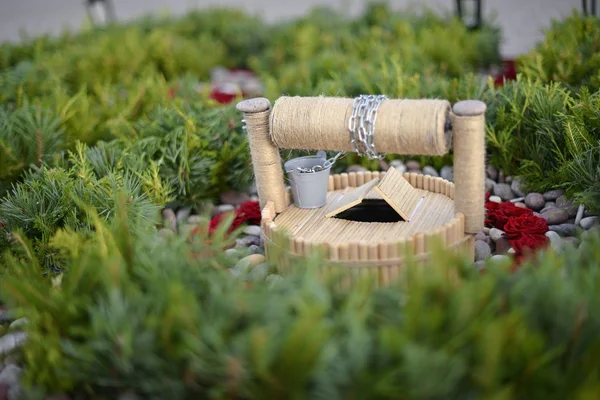 Çiçek ve iyi bir minyatür taşlarla Bahçe kompozisyon