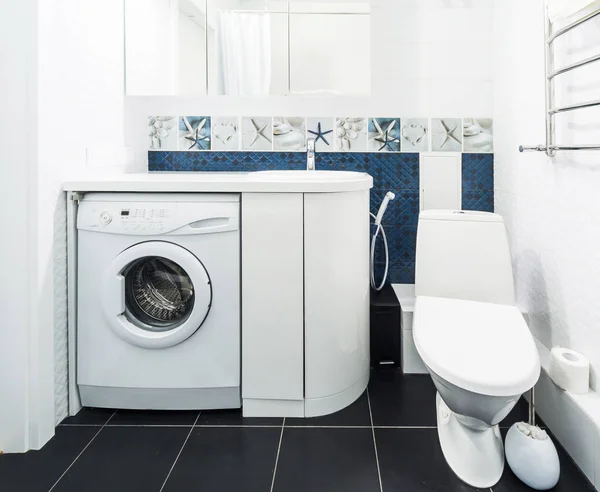Vit Tvätt Badrummet Tvättmaskin — Stockfoto