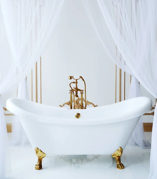 Baignoire Blanche Dans Salle Bain — Photo