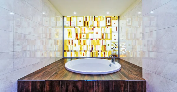 Interior Modern Bathroom Large Window — Stock Photo, Image