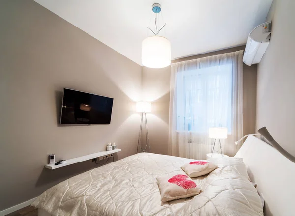 Camera da letto interno in colori beige — Foto Stock