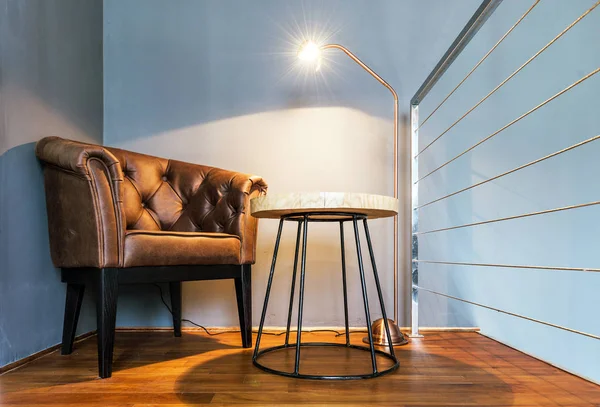 Interior Quarto Moderno Com Cadeira Lâmpada — Fotografia de Stock