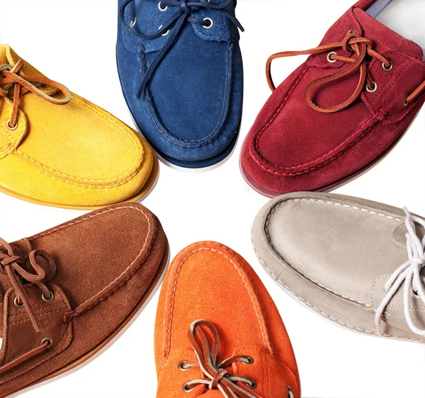 Mäns läder loafers. mens skor - multi färgade mockasiner — Stockfoto