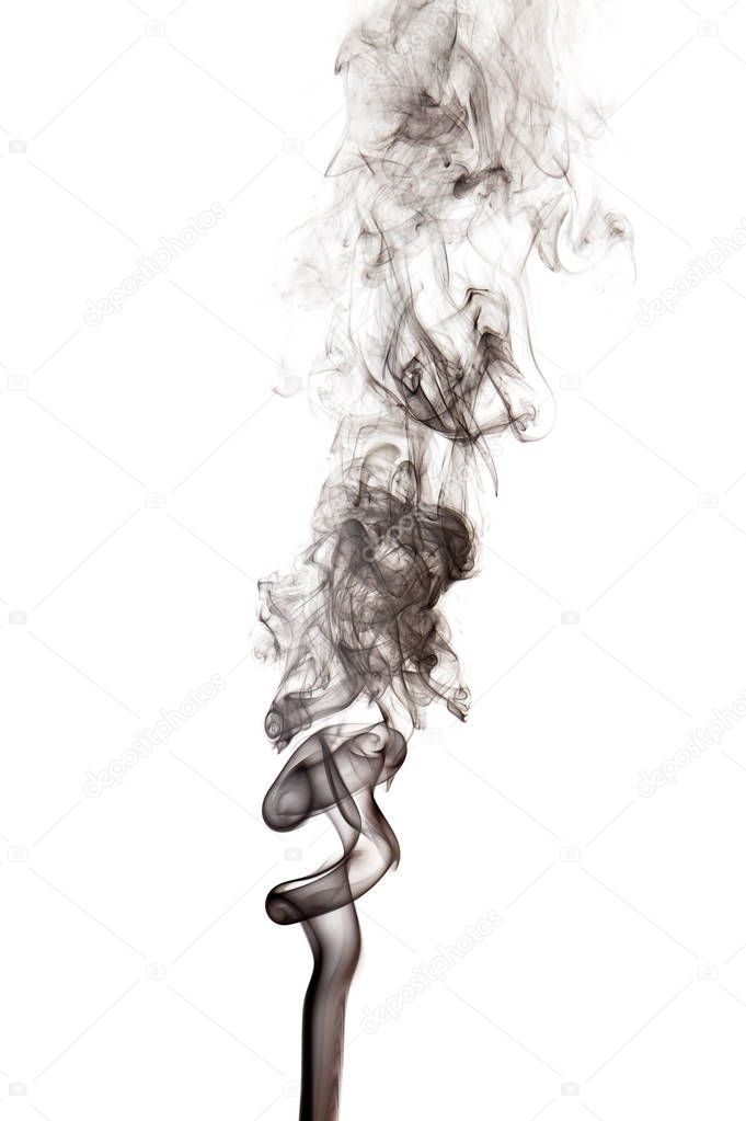 Black abstract smoke wave, isolated on white background