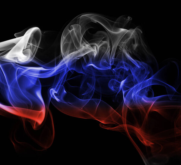 National smoke flag of Russia isolated on black background