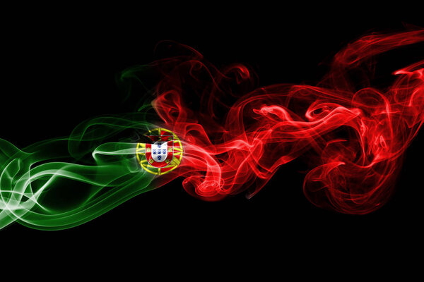 Portugal flag smoke isolated on a black background