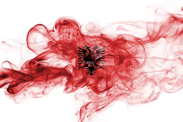 烟的阿尔巴尼亚国旗 — 图库照片