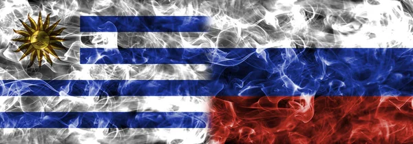 Уругвай - Россия: флаг дыма, группа А, Кубок мира по футболу 2018 , — стоковое фото