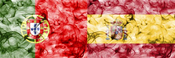 Portekiz vs İspanya duman bayrak — Stok fotoğraf