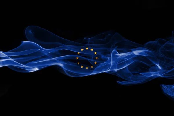 Eu flag smoke isolated on a black background. — Stok Foto