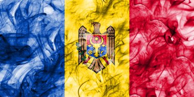  Beyaz bir arka plan üzerinde duman Moldova bayrağı 