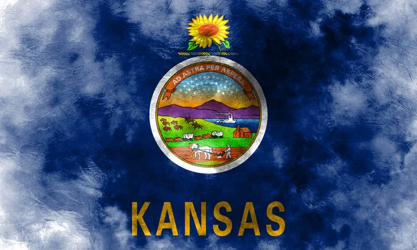 Kansas state grunge flag, Estados Unidos da América — Fotografia de Stock