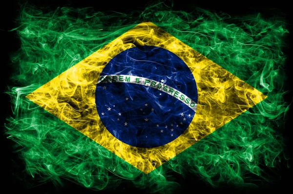 Brasil fumaça bandeira em um fundo preto — Fotografia de Stock