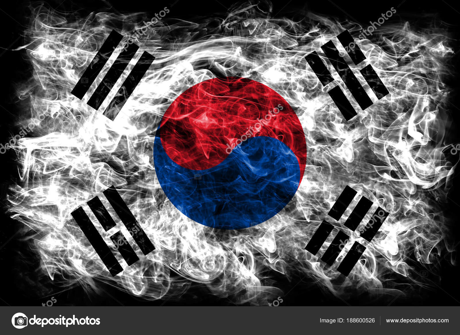 South Korea Smoke Flag On A Black Background Stock Photo - 