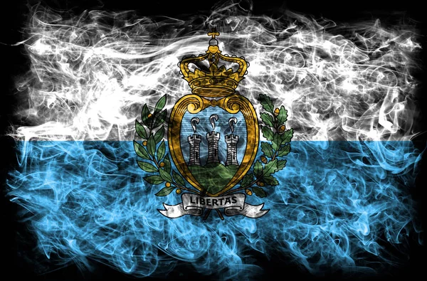 Vlajka San Marino kouře na černém pozadí — Stock fotografie