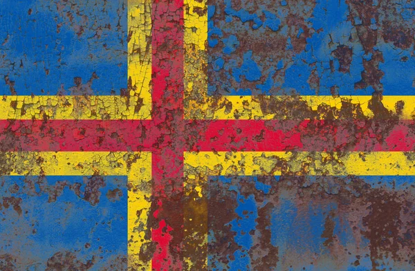 Aland grunge flagga, Finland beroende territorium flagga — Stockfoto