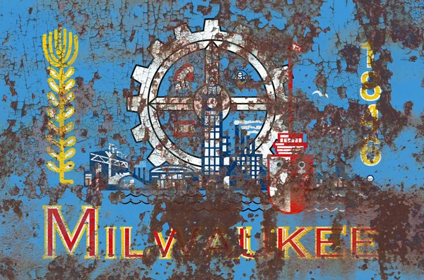 Milwaukee city smoke flag, wisconsin state, vereinigte staaten von ame — Stockfoto
