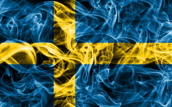 Швеция дыма флаг на черном фоне — стоковое фото