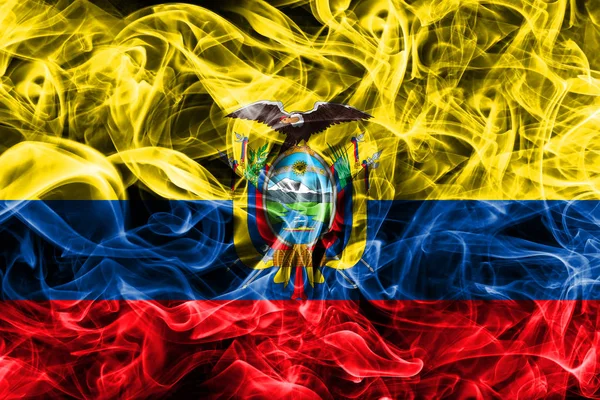 Ecuador smoke flag on a black background — Stock Photo, Image