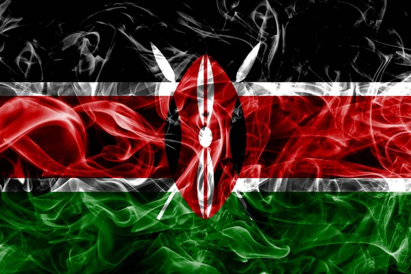 在黑色背景上的肯尼亚烟雾旗 — 图库照片