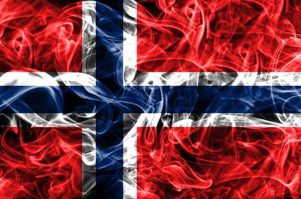 Siyah bir arka plan üzerinde duman Norveç bayrağı — Stok fotoğraf