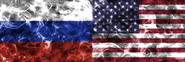 Amerika Birleşik Devletleri ve Rusya bayrağı duman