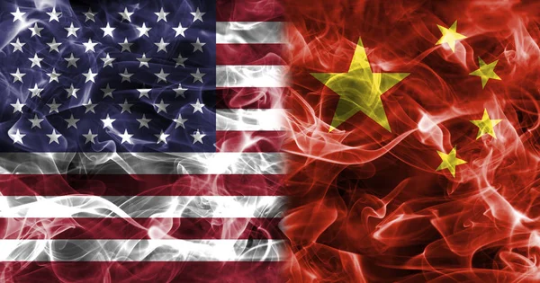 USA and China smoke flag