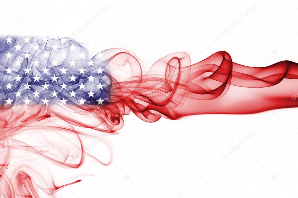 United States flag smoke on a white background 