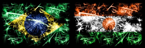 Бразилия, Бразилия против Нигера, празднование Нового Года в Нигерии. Сочетание флагов двух штатов — стоковое фото