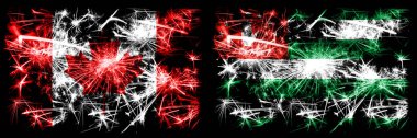 Kanada, Kanada, Abhazya 'ya karşı, Abhazya Yeni Yıl kutlamaları, parlak havai fişek bayrakları konsepti. İki soyut durum bayraklarının birleşimi