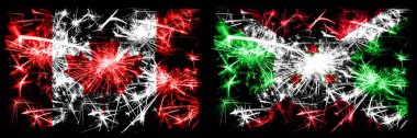 Kanada, Kanada Burundi 'ye karşı, Burundian Yeni Yıl kutlamaları, parlak havai fişek bayrakları konsepti. İki soyut durum bayraklarının birleşimi
