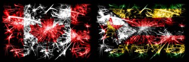 Kanada, Kanada, Zimbabwe 'ye karşı, Zimbabve Yeni Yıl kutlamaları, parlak havai fişek bayrakları konsepti. İki soyut durum bayraklarının birleşimi