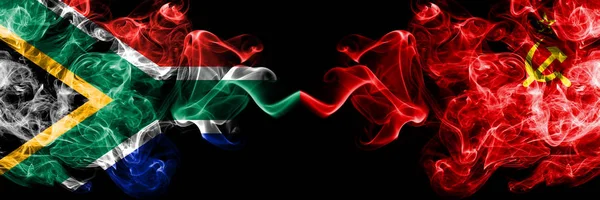 South Africa vs USSR, Communist smoky mystic flags placed side by side. Thick colored silky abstract smoke flags concept — Stock Photo, Image