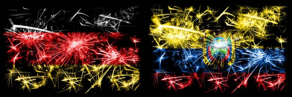 Германия, Германия против Эквадора, Эквадор Новый год праздник путешествия искрящийся фейерверк флаги концепция фона. Сочетание двух абстрактных флагов состояний . — стоковое фото